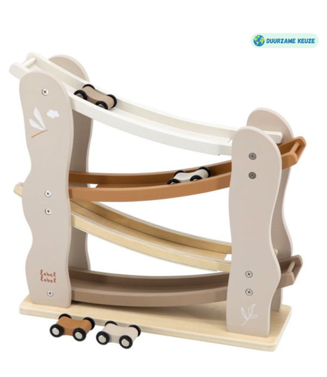 Houten autobaan | Duurzaam speelplezier voor peuters| Beige