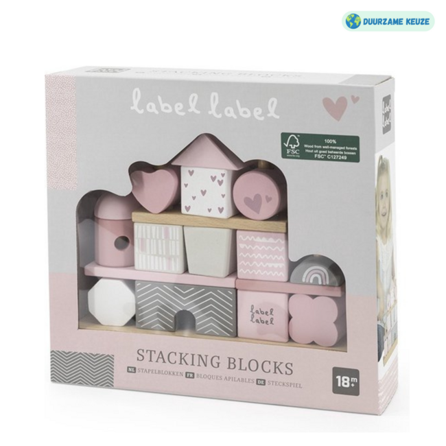 Houten stapelblokken | Duurzaam speelplezier voor peuters| Roze