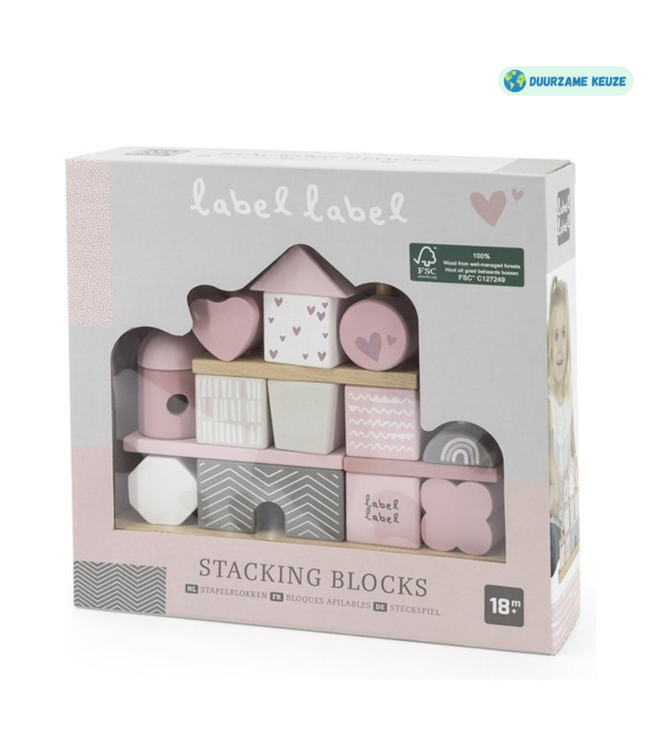 Houten stapelblokken | Duurzaam speelplezier voor peuters| Roze