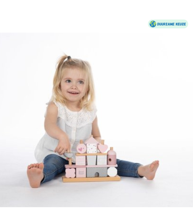 Houten stapelblokken | Duurzaam speelplezier voor peuters| Roze