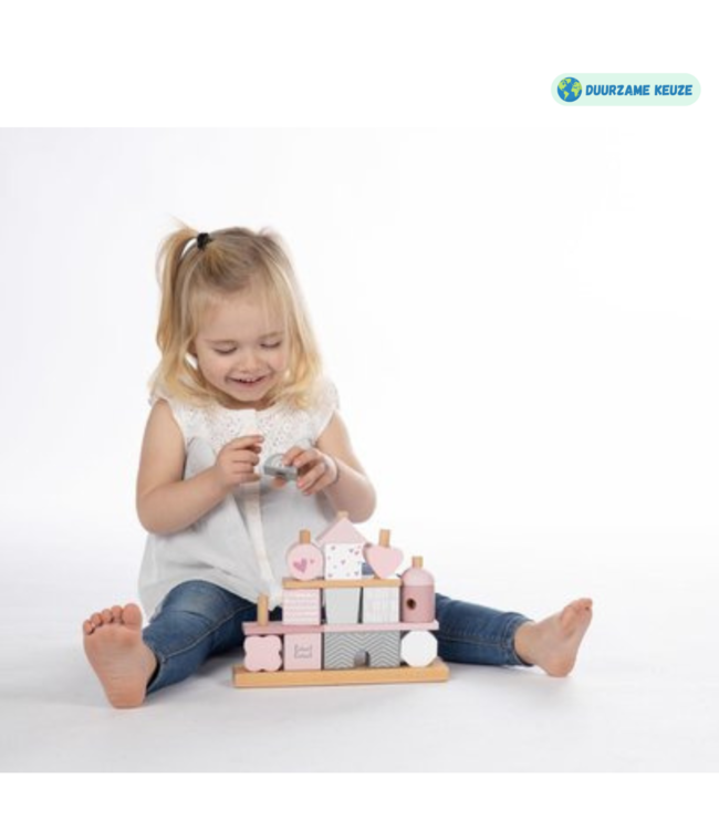Houten stapelblokken | Duurzaam speelplezier voor peuters| Roze