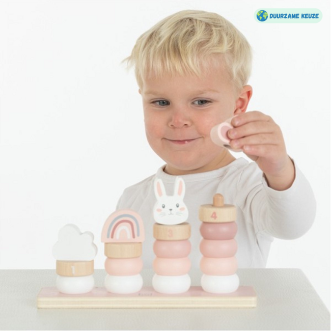 Houten stapeltoren | Duurzaam speelplezier voor peuters| Roze