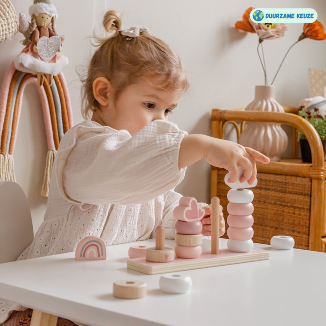 Houten stapeltoren | Duurzaam speelplezier voor peuters| Roze
