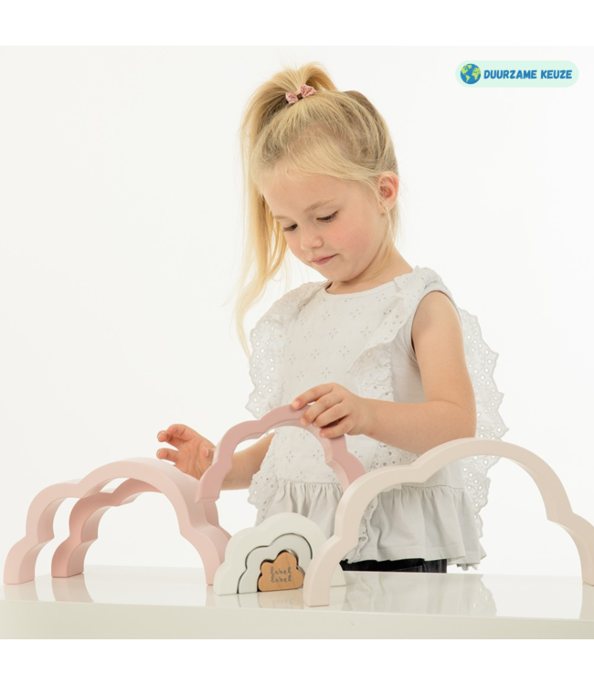 Houten regenboog puzzel in roze – duurzaam en creatief speelgoed