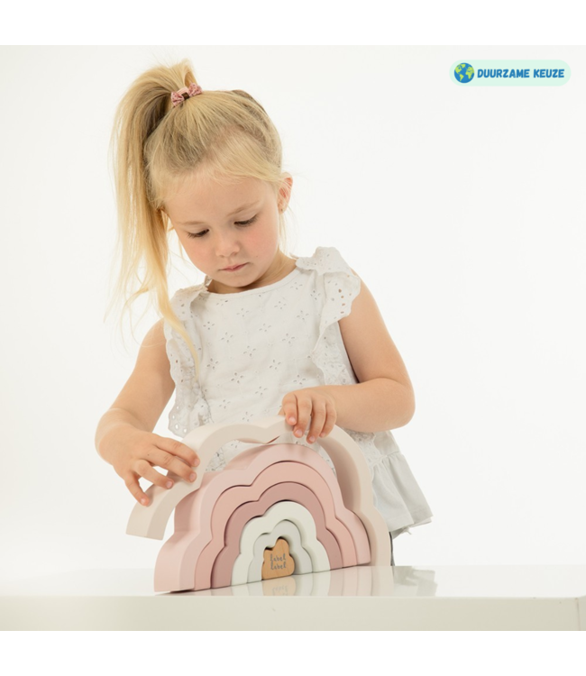 Houten regenboog puzzel in roze – duurzaam en creatief speelgoed
