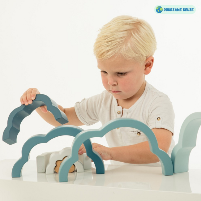 Houten regenboog puzzel in blauw – stimulerend en duurzaam speelgoed