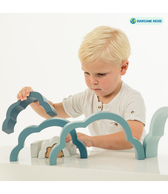 Houten regenboog puzzel in blauw – stimulerend en duurzaam speelgoed