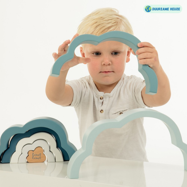 Houten regenboog puzzel in blauw – stimulerend en duurzaam speelgoed