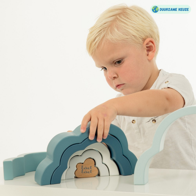 Houten regenboog puzzel in blauw – stimulerend en duurzaam speelgoed