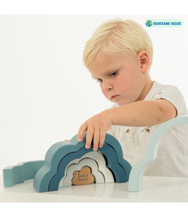 Houten regenboog puzzel in blauw – stimulerend en duurzaam speelgoed