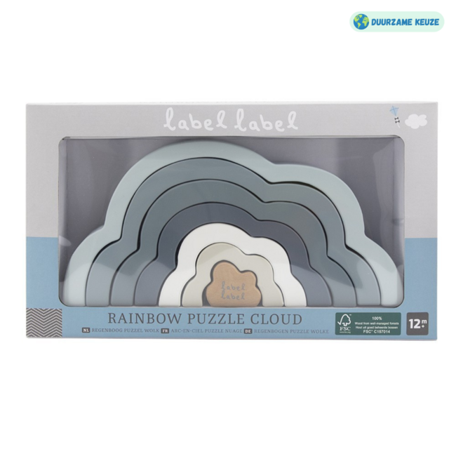 Houten regenboog puzzel in blauw – stimulerend en duurzaam speelgoed