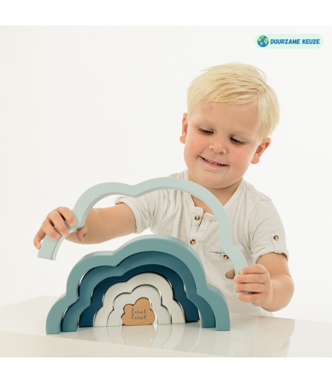 Houten regenboog puzzel in blauw – stimulerend en duurzaam speelgoed