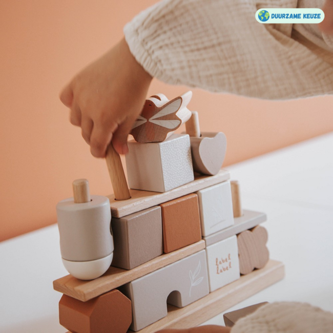 Houten stapelblokken | Duurzaam speelplezier voor peuters| Beige