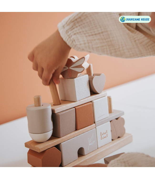 Houten stapelblokken | Duurzaam speelplezier voor peuters| Beige