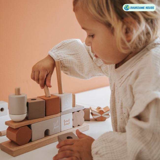 Houten stapelblokken | Duurzaam speelplezier voor peuters| Beige