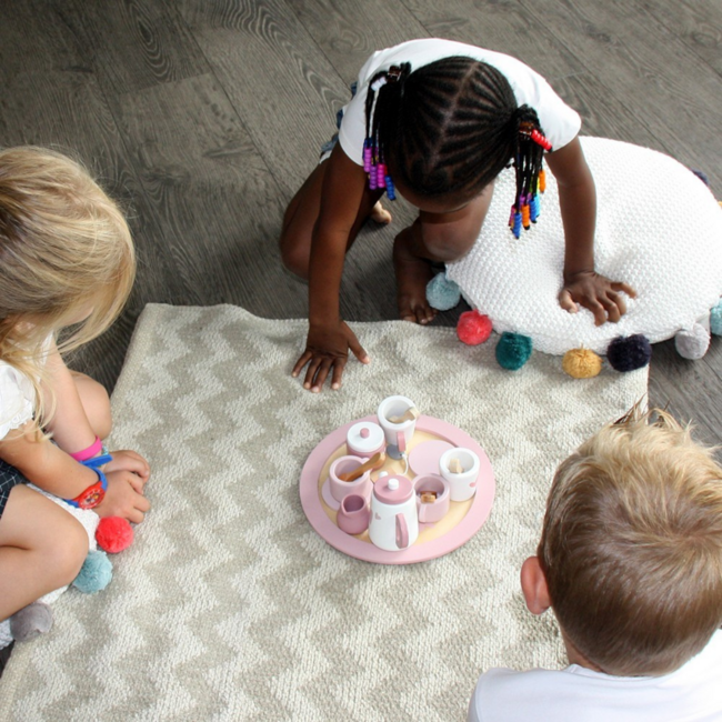 Wooden tea set in pink for endless imaginative play