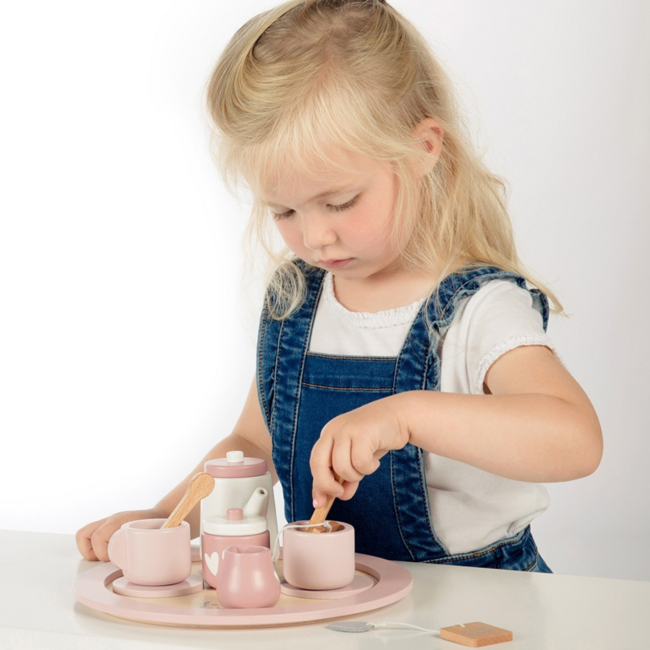 Wooden tea set in pink for endless imaginative play