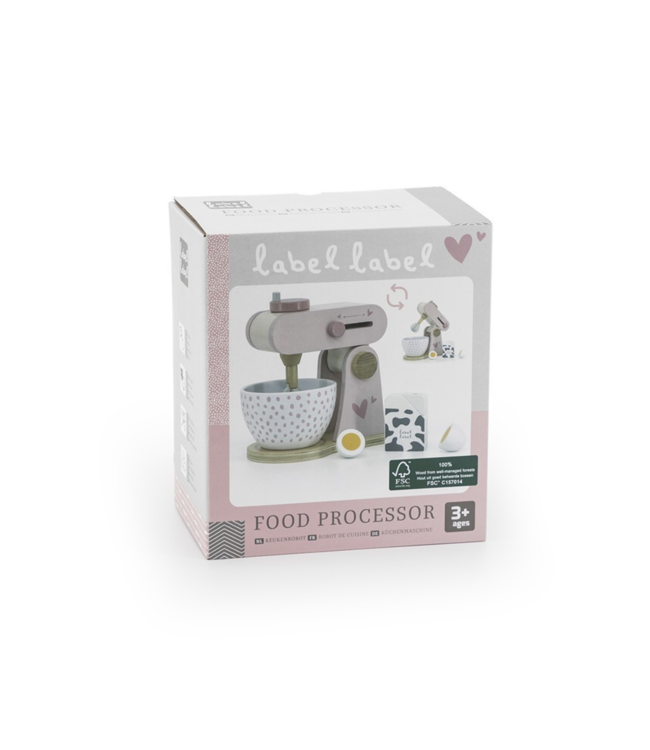 Roze houten keukenmixer voor kinderen met accessoires, veilig en duurzaam