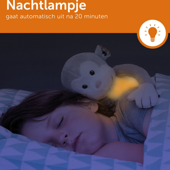 Singe doux en peluche avec veilleuse apaisante et berceuses