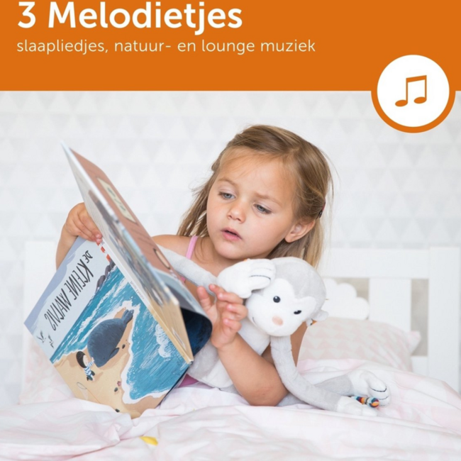 Soft cuddly monkey with soothing night light and lullabies