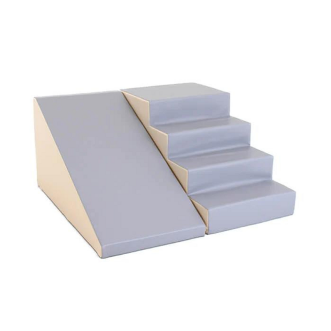 Foam blokken glijbaan XXL grijs-beige – veilige speelset met stijlvol design