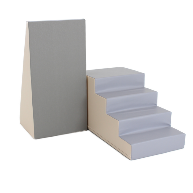 Foam blokken glijbaan XXL grijs-beige – veilige speelset met stijlvol design