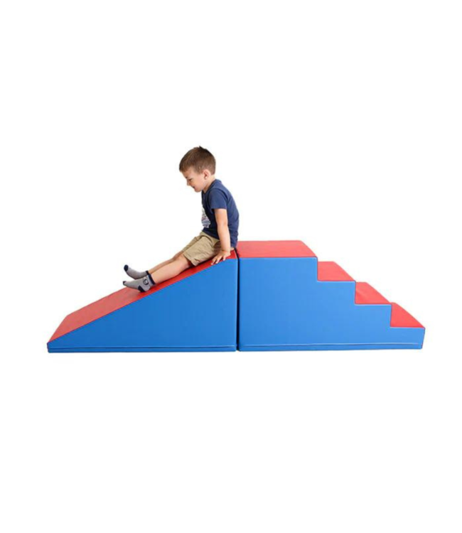 Foam blokken glijbaan XXL blauw-rood – klim- en glijset voor actief speelplezier