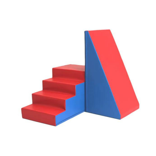 Foam blokken glijbaan XXL blauw-rood – klim- en glijset voor actief speelplezier