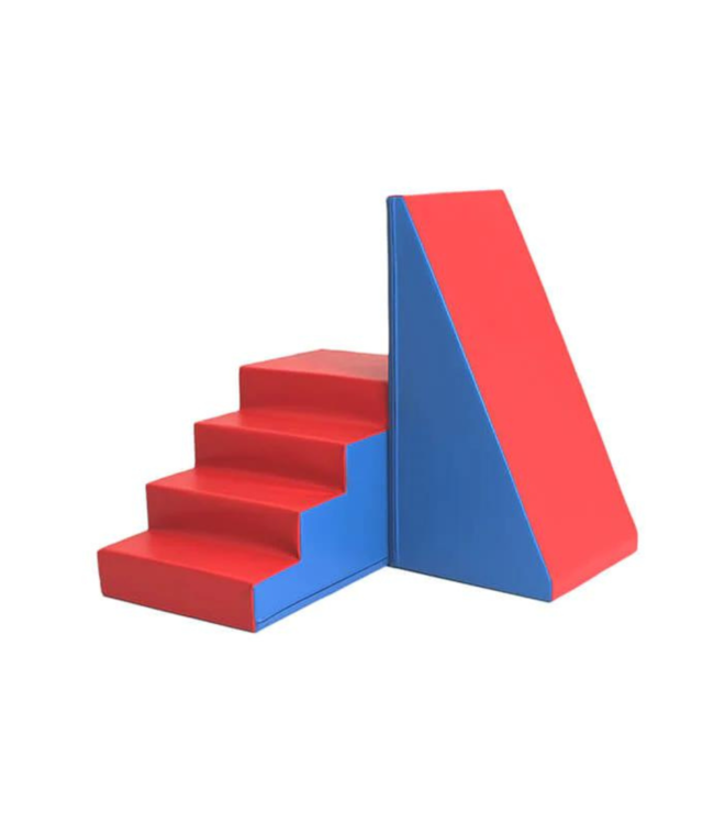 Foam blokken glijbaan XXL blauw-rood – klim- en glijset voor actief speelplezier