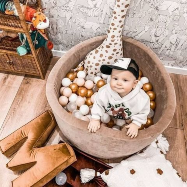 Bac à balles Teddy Bear Meowbaby 250 balles – velours brun, sûr et confortable