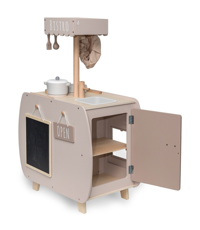 Houten speelkeuken Bistro in nougat – stijlvolle kinderkeuken voor kleine chefjes