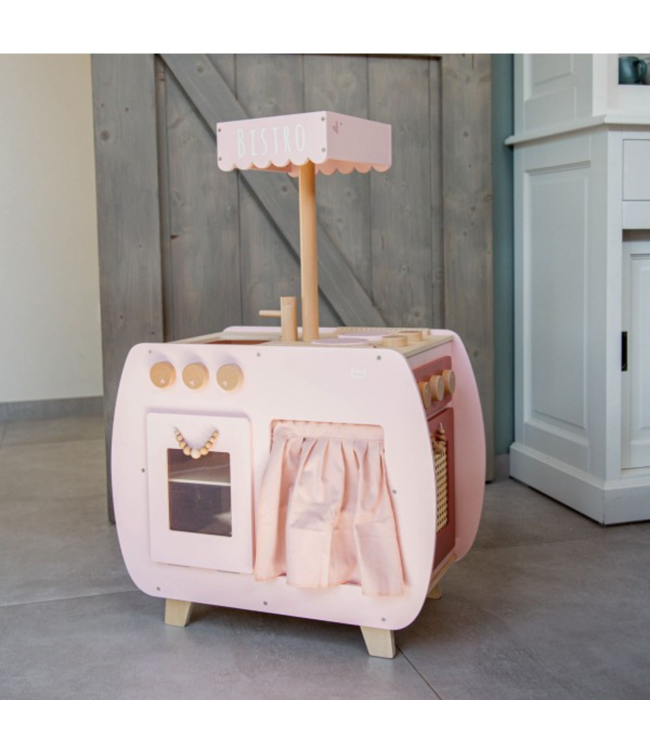Houten speelkeuken Bistro in roze – stijlvolle kinderkeuken voor kleine chefjes