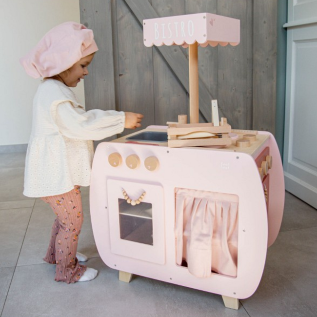 Houten speelkeuken Bistro in roze – stijlvolle kinderkeuken voor kleine chefjes