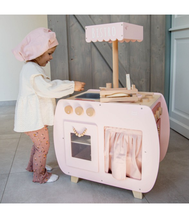 Houten speelkeuken Bistro in roze – stijlvolle kinderkeuken voor kleine chefjes