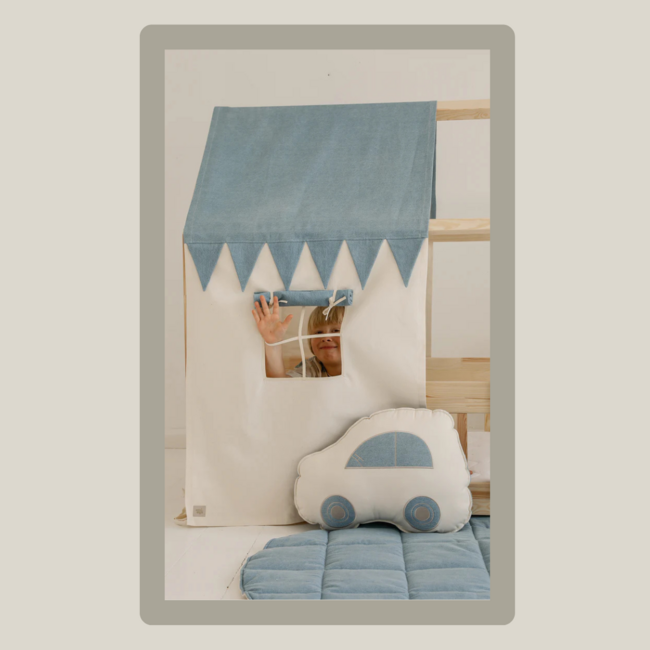 Bedhemel -Jeans voor Montessori huisbed