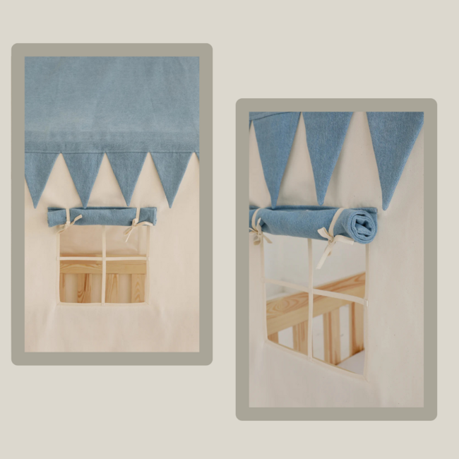 Bedhemel -Jeans voor Montessori huisbed