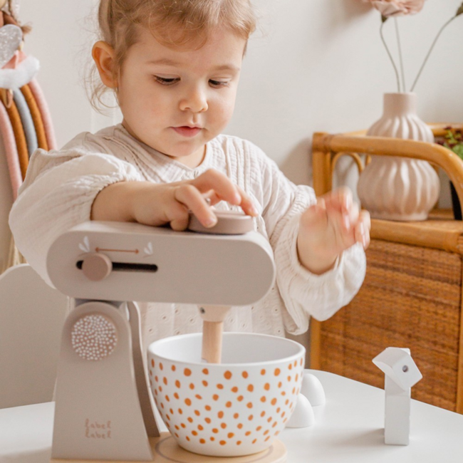 Wooden kitchen mixer in  nougat  green for imaginative play