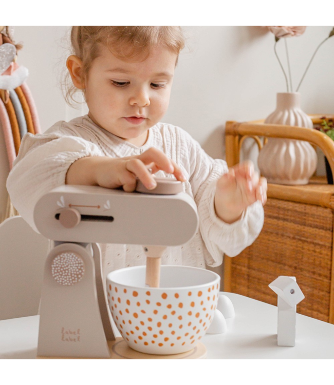 Houten keukenmixer voor kinderen met accessoires, duurzaam en veilig