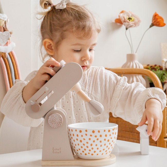 Wooden kitchen mixer in  nougat  green for imaginative play