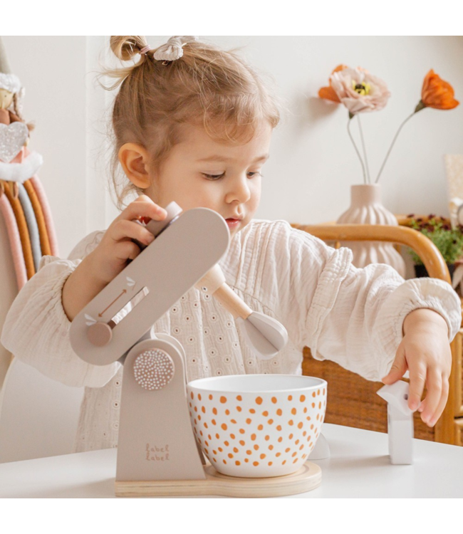 Houten keukenmixer voor kinderen met accessoires, duurzaam en veilig