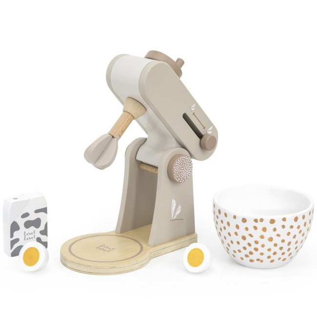 Houten keukenmixer voor kinderen met accessoires, duurzaam en veilig