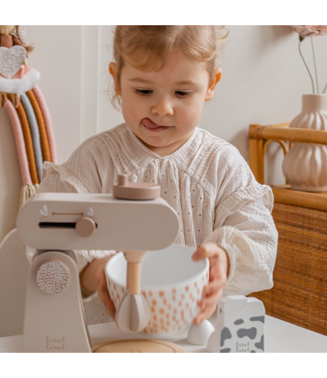 Houten keukenmixer voor kinderen met accessoires, duurzaam en veilig