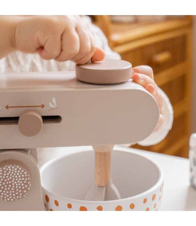 Houten keukenmixer voor kinderen met accessoires, duurzaam en veilig