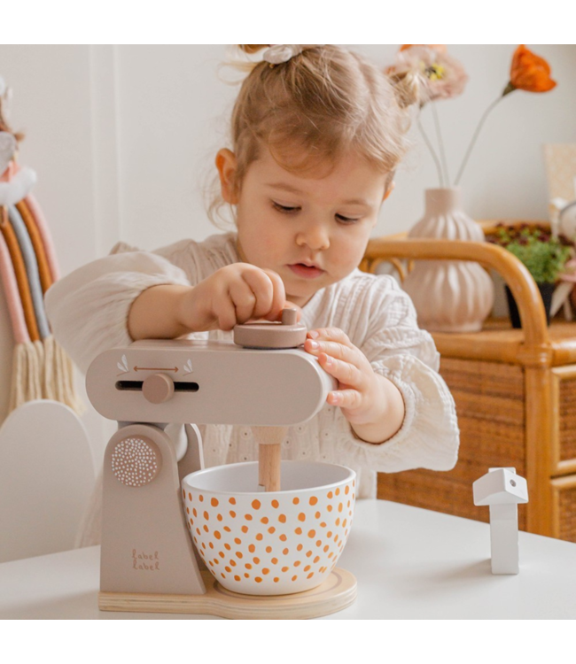 Houten keukenmixer voor kinderen met accessoires, duurzaam en veilig