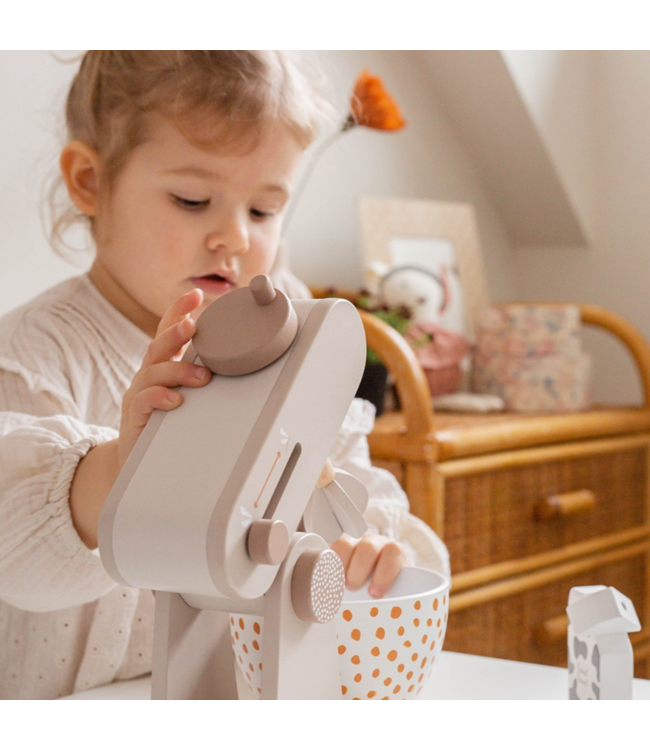 Houten keukenmixer voor kinderen met accessoires, duurzaam en veilig