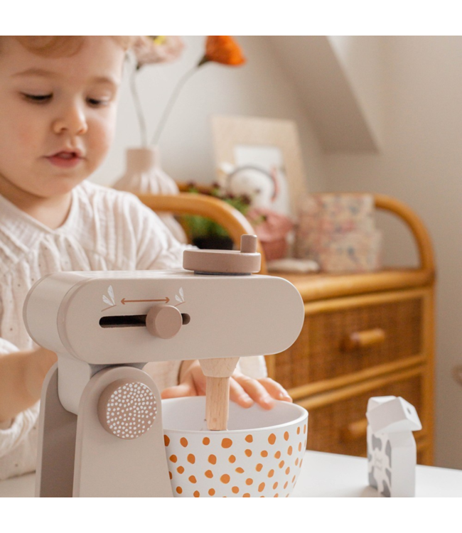 Houten keukenmixer voor kinderen met accessoires, duurzaam en veilig