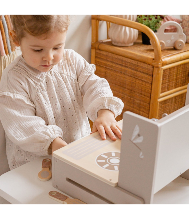 Houten kookstel | Duurzaam keukenspeelgoed| Beige