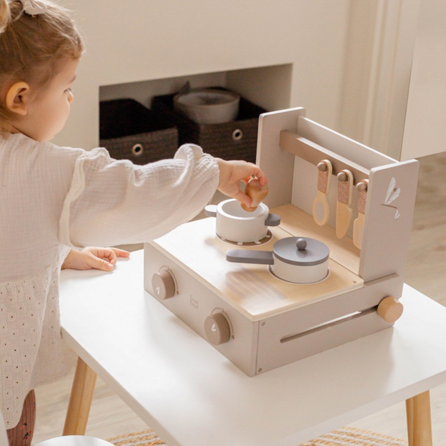 Houten kookstel | Duurzaam keukenspeelgoed| Beige