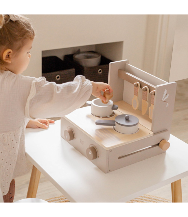 Houten kookstel | Duurzaam keukenspeelgoed| Beige