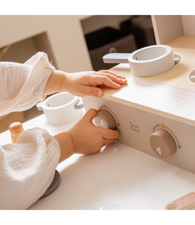 Houten kookstel | Duurzaam keukenspeelgoed| Beige